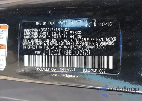 2017 Subaru Brz Premium from USA, damaged, VIN JF1ZCAB16H9600979